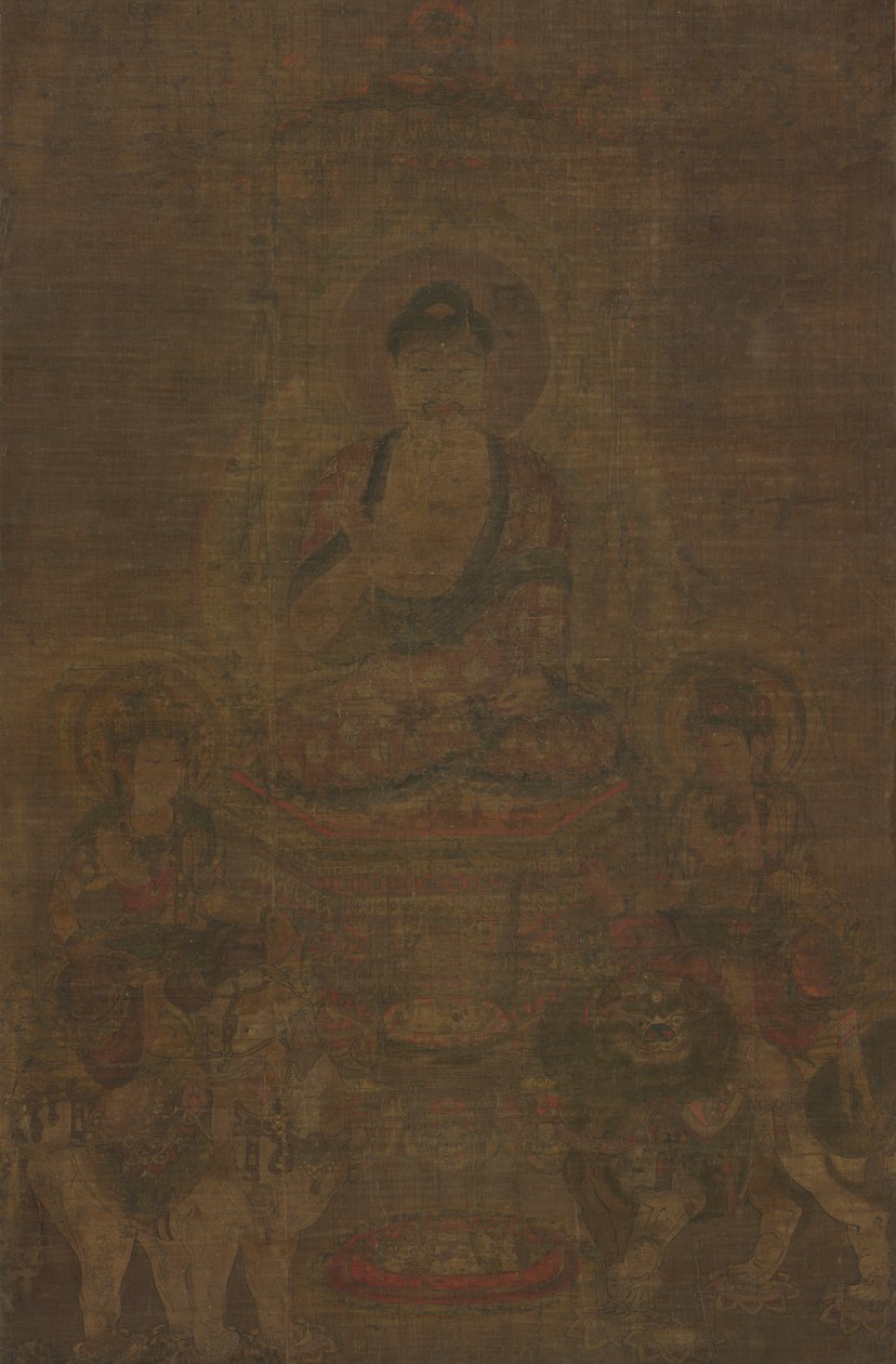 Shakyamuni Triad: Buddha deltatt av Manjushri og Samantabhadra, ca. 900. av Unbekannt