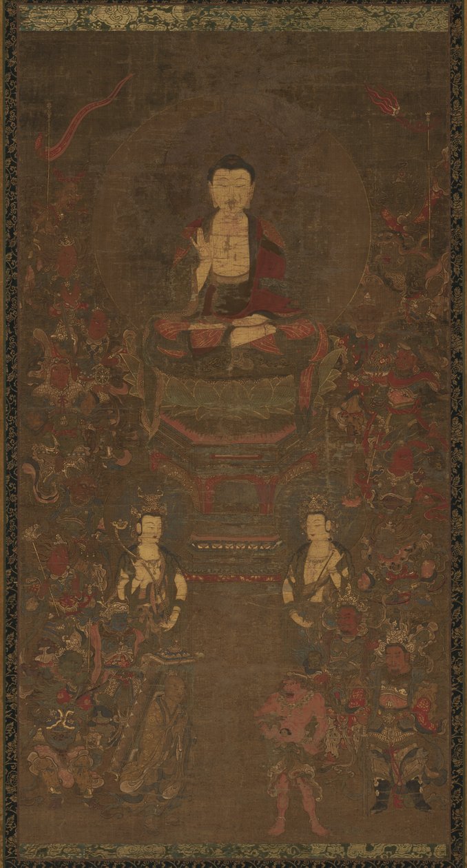 Shakyamuni-triaden med de seksten beskyttere av den store visdomssutraen, 1300-tallet. av Unbekannt