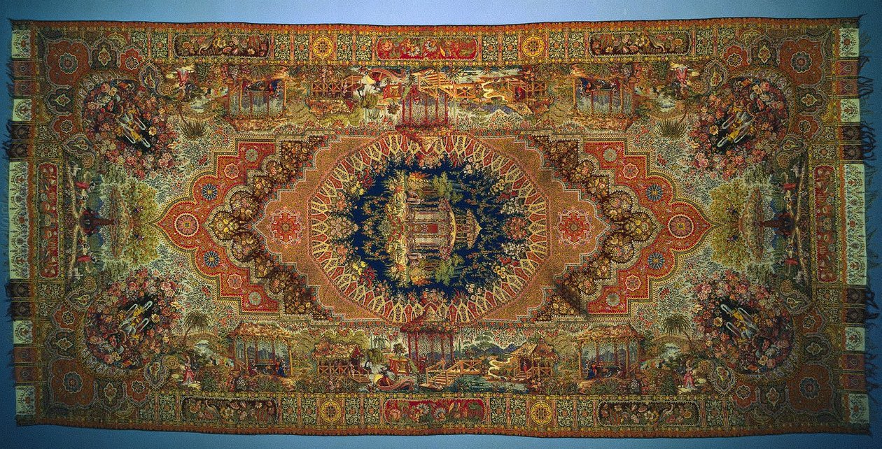 Sjal med sjangerscener, 1875-1899. av Unbekannt