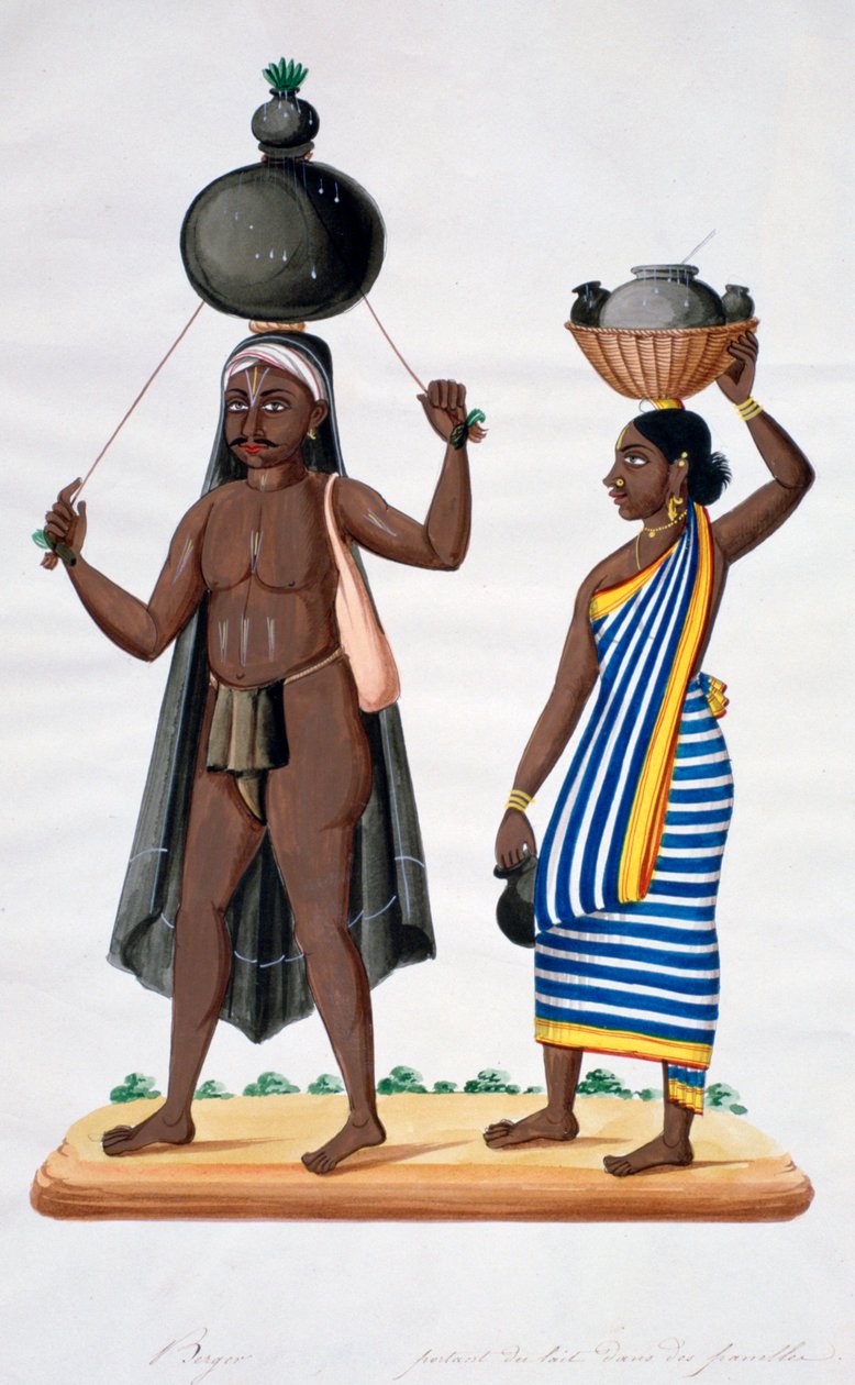Shepherd og hans kone bærer melk, India, 1834 av Unbekannt