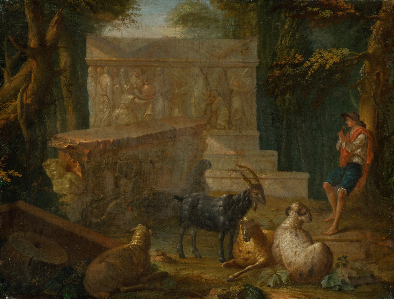 Shepherd nær Antique Relief av Unbekannt