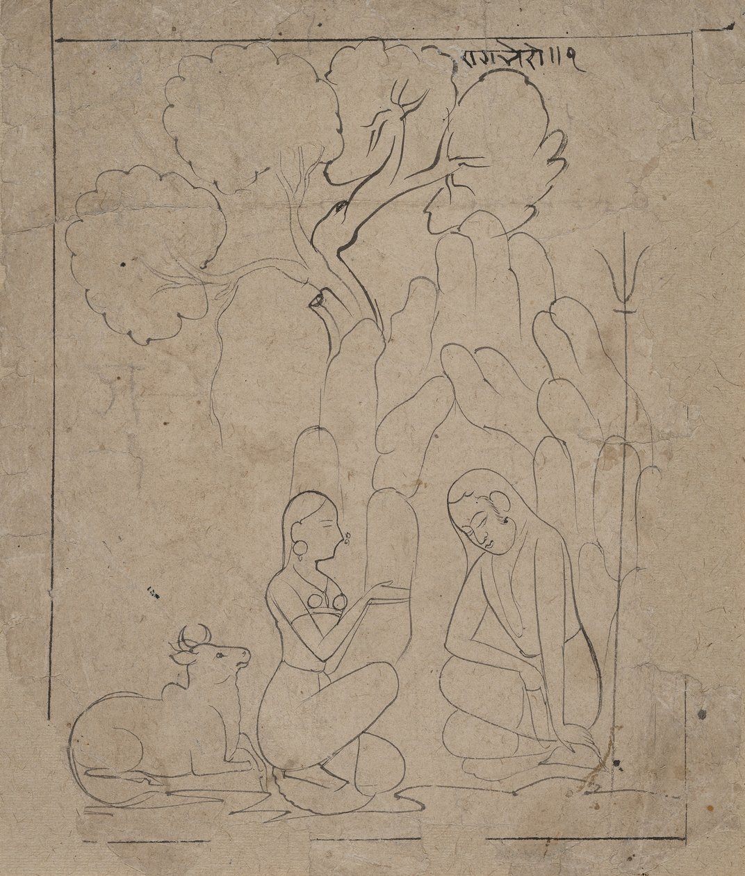 Shiva og Parvati i en fjellgrotte, ca. 1800. av Unbekannt