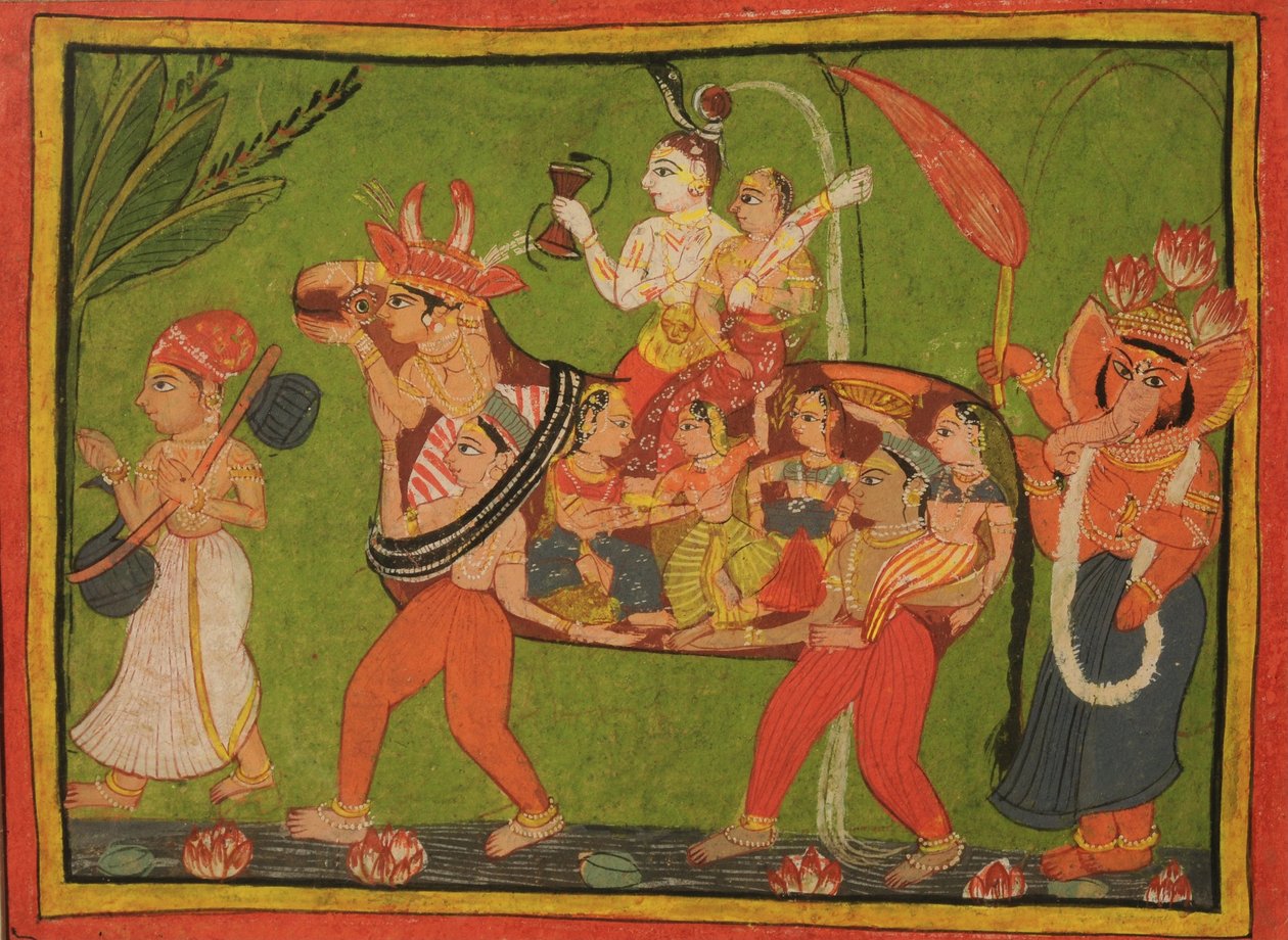 Shiva og Parvati på en sammensatt ku laget av sammensatte kvinner av Unbekannt