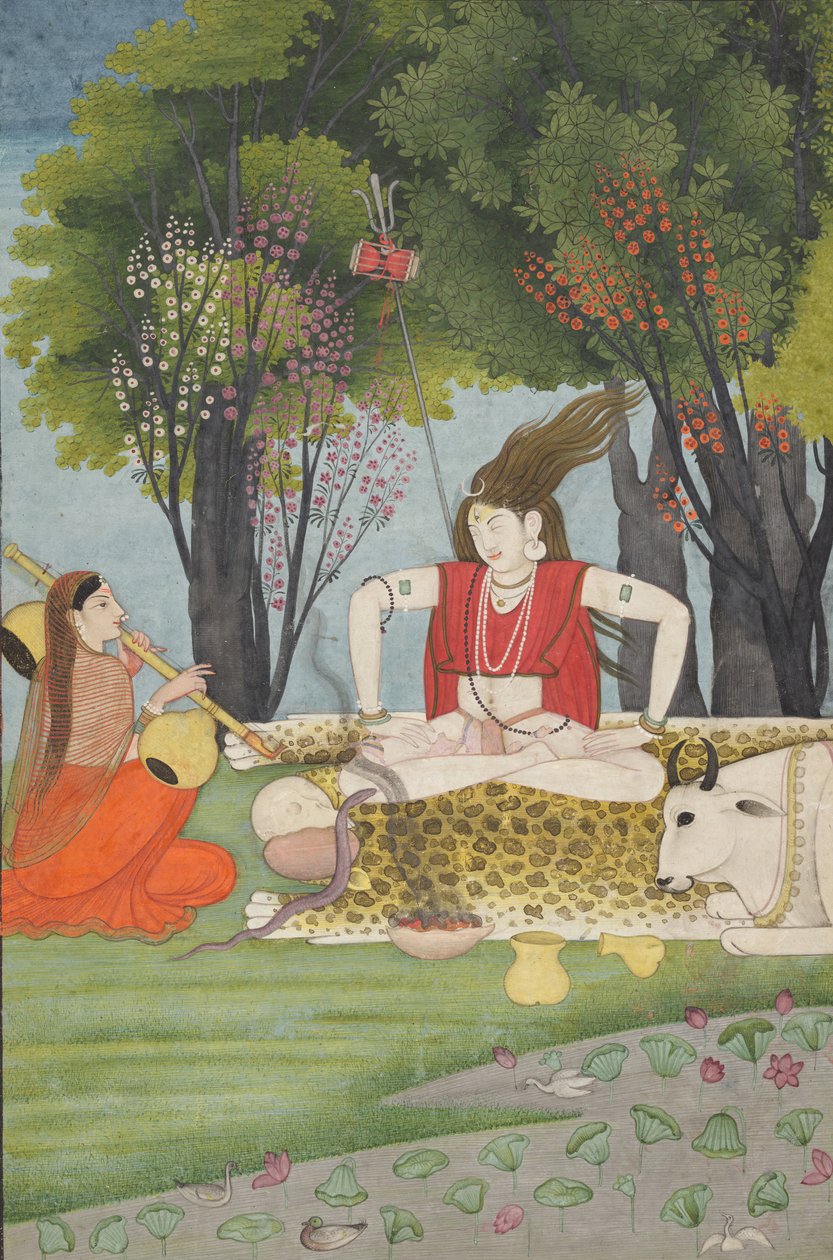 Shiva rasende over Parvatis avbrudd i meditasjonen sin, tidlig på 1800-tallet. av Unbekannt