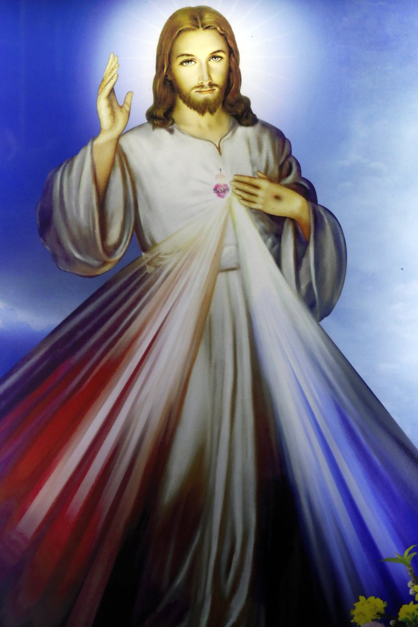 Butikk som selger religiøse kristne gjenstander. Barmhjertige Jesus, jeg stoler på deg. Ho Chi Minh-byen. Vietnam av Unbekannt