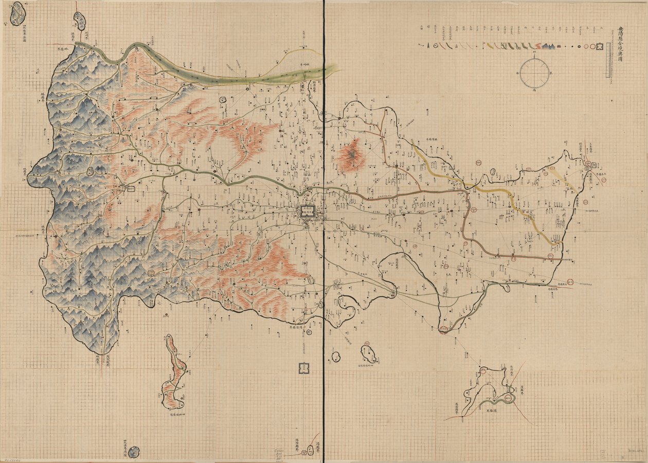 Viser fjell, elver, byer, landsbyer, markeder, templer og veier i Anyang County, Henan-provinsen. Relieff vist billedmessig. Også tilgjengelig via Library of Congress-nettstedet som et rasterbilde. Tidligere anropsnummer: G7823.A77 1910 .A5 Vault Forrige av Unbekannt