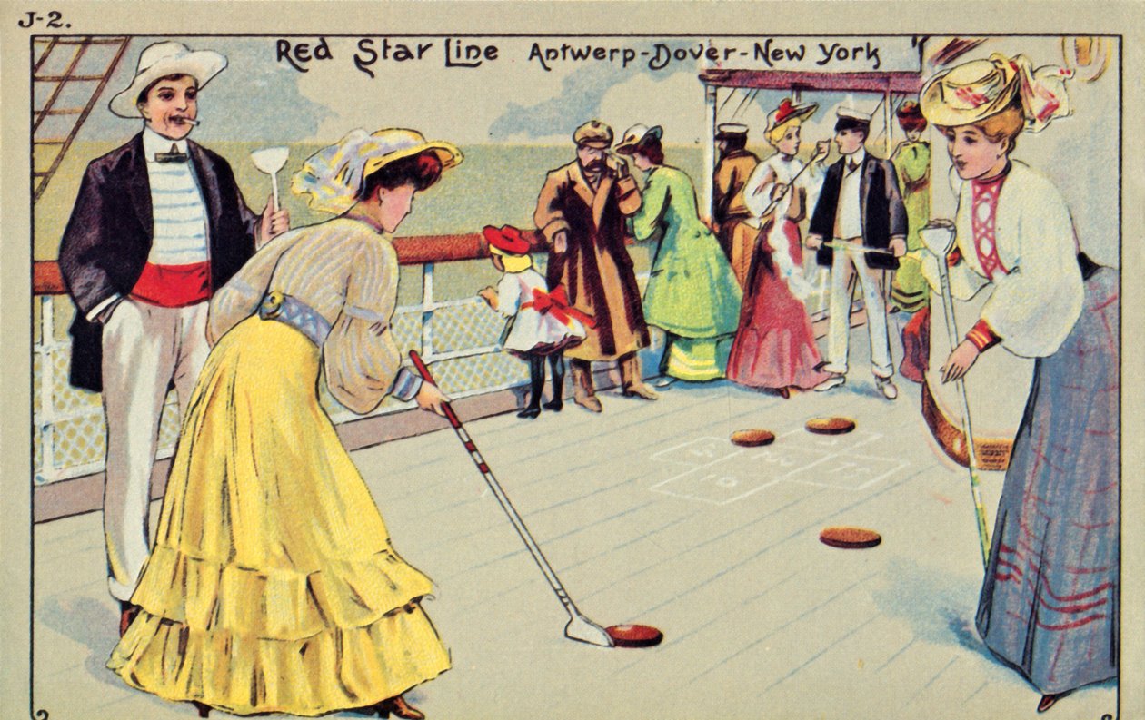 Shuffleboard om bord på et Red Star Line passasjerskip, 1907. av Unbekannt