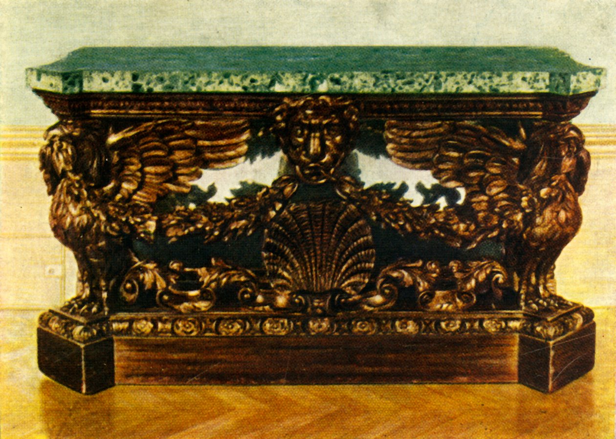 Sidebord av utskåret eik ca 1730, 1938. av Unbekannt