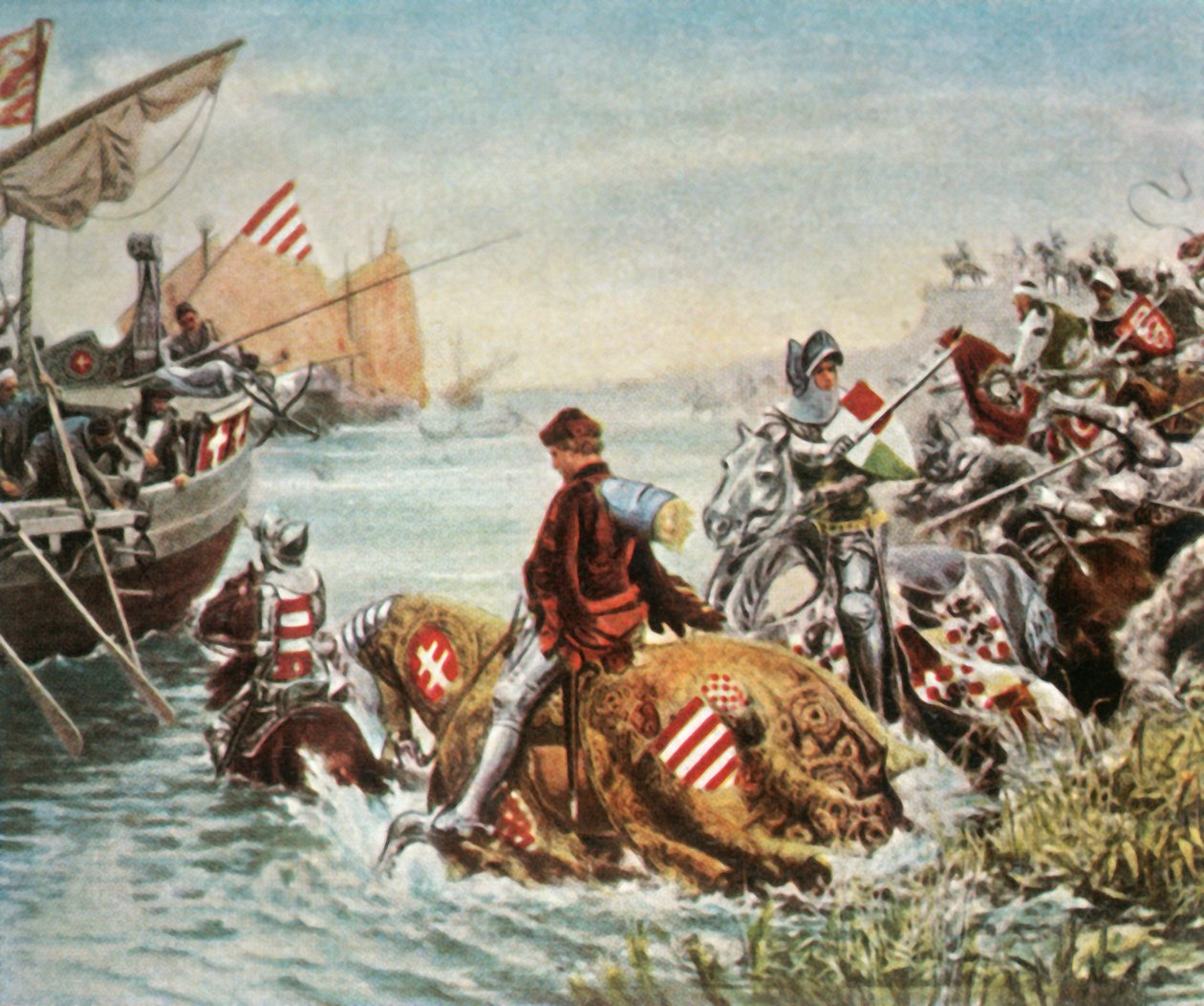 Sigismund blir reddet etter slaget ved Nicopolis, 1396, 1936. av Unbekannt