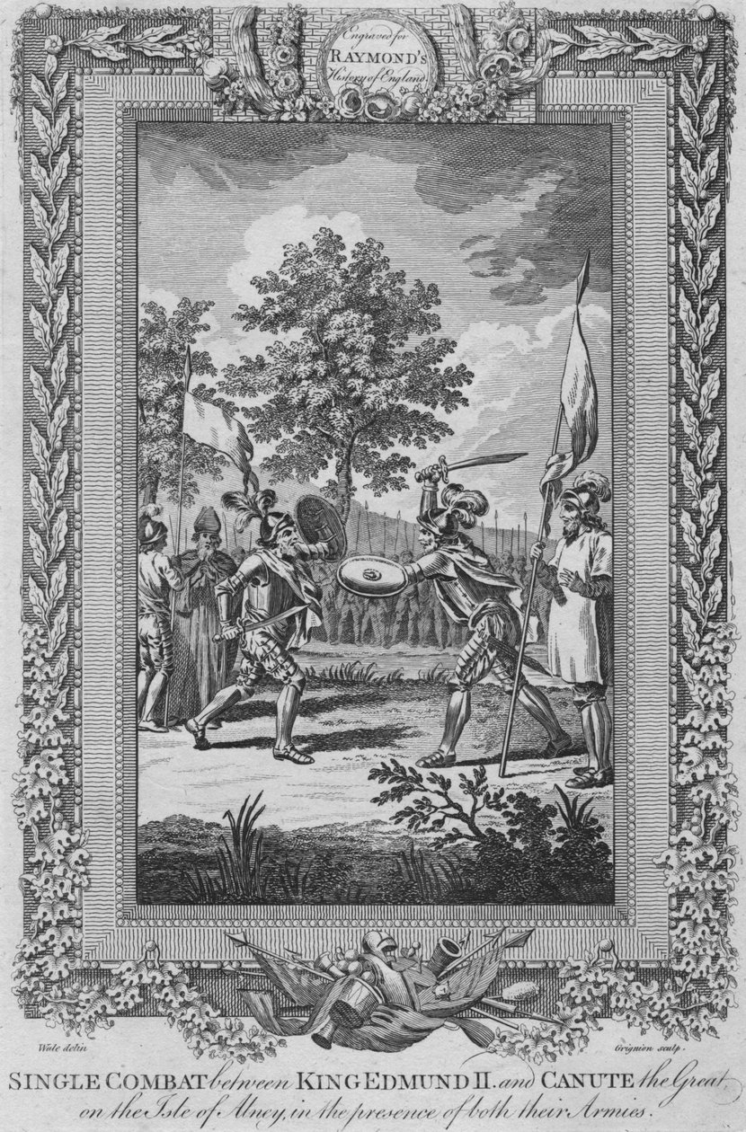 Enkeltkamp mellom kong Edmund II og Knud den store på Isle of Abney, 1787 av Unbekannt
