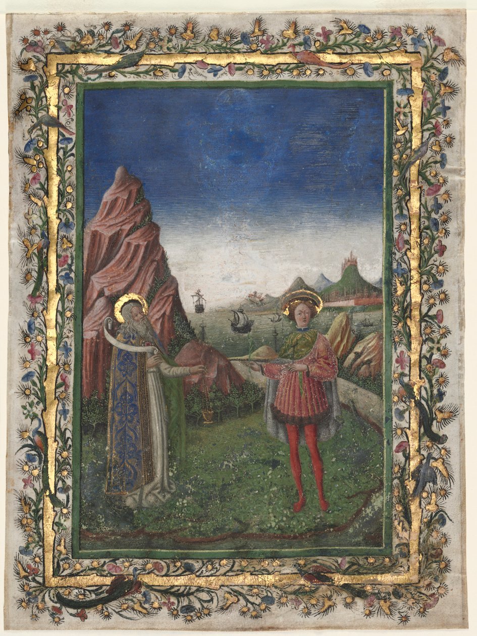 Single Leaf from a Missal: Two Male Saints, sent på 1400-tallet. av Unbekannt