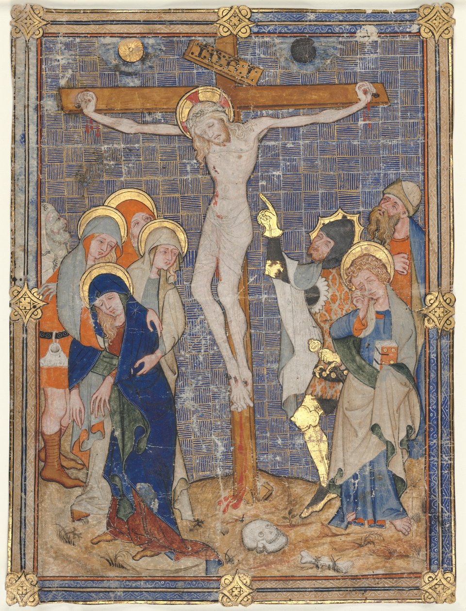 Enkelt miniatyr utskåret fra et missal: The Crucifiction, ca. 1385-1390. av Unbekannt