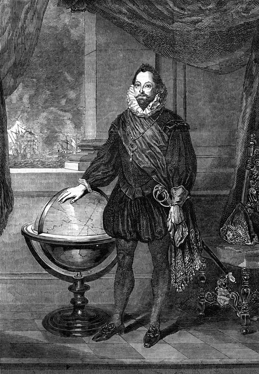 Sir Francis Drake , navigatør, sjømann og pirat fra 1500-tallet, 1851 av Unbekannt