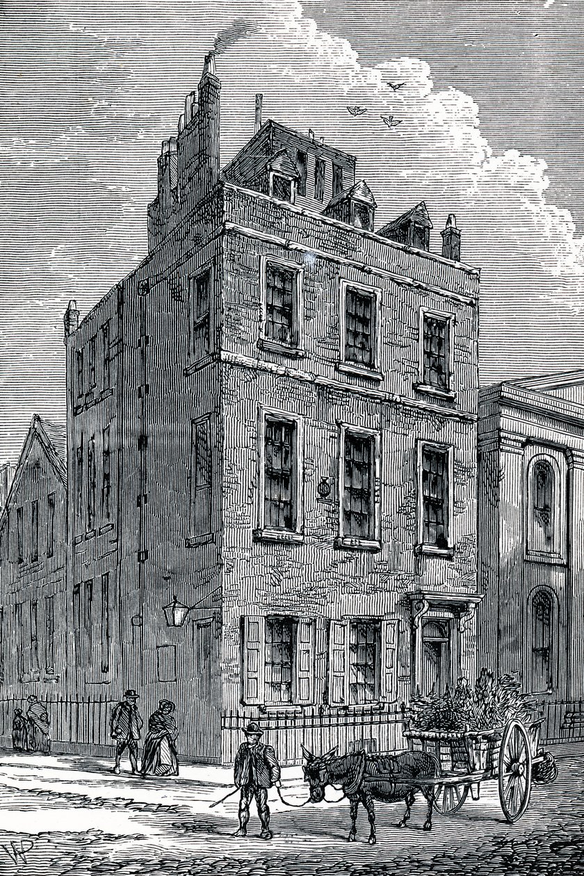 Sir Isaac Newtons hus på hjørnet av Orange og St Martins Street, London, c1880 av Unbekannt