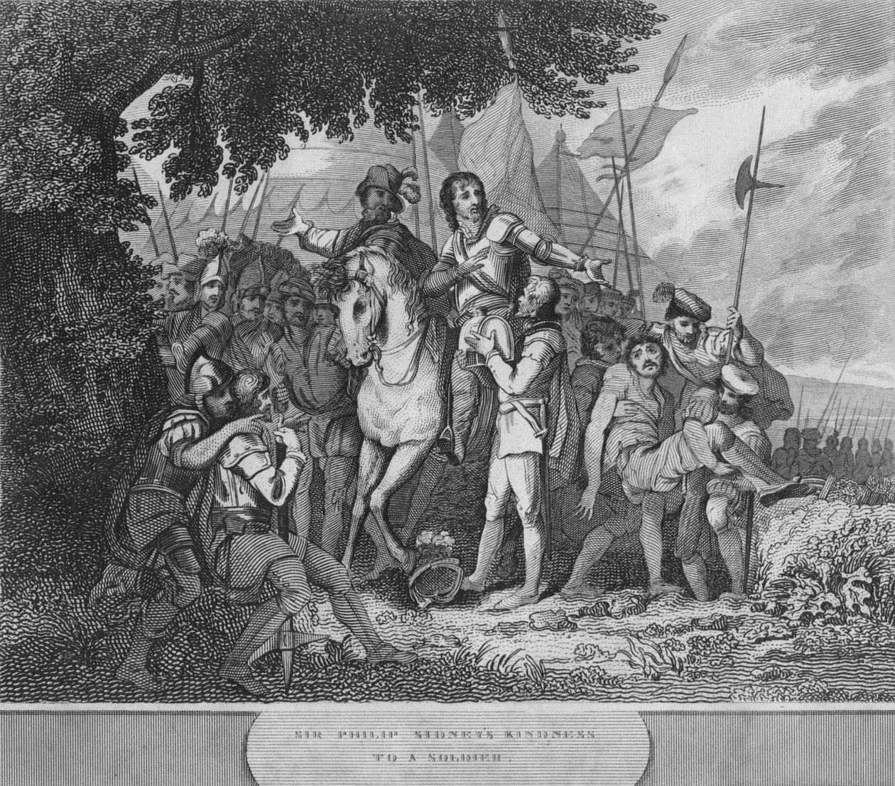 Sir Philip Sidneys Kindness to a Soldier, 1815 av Unbekannt