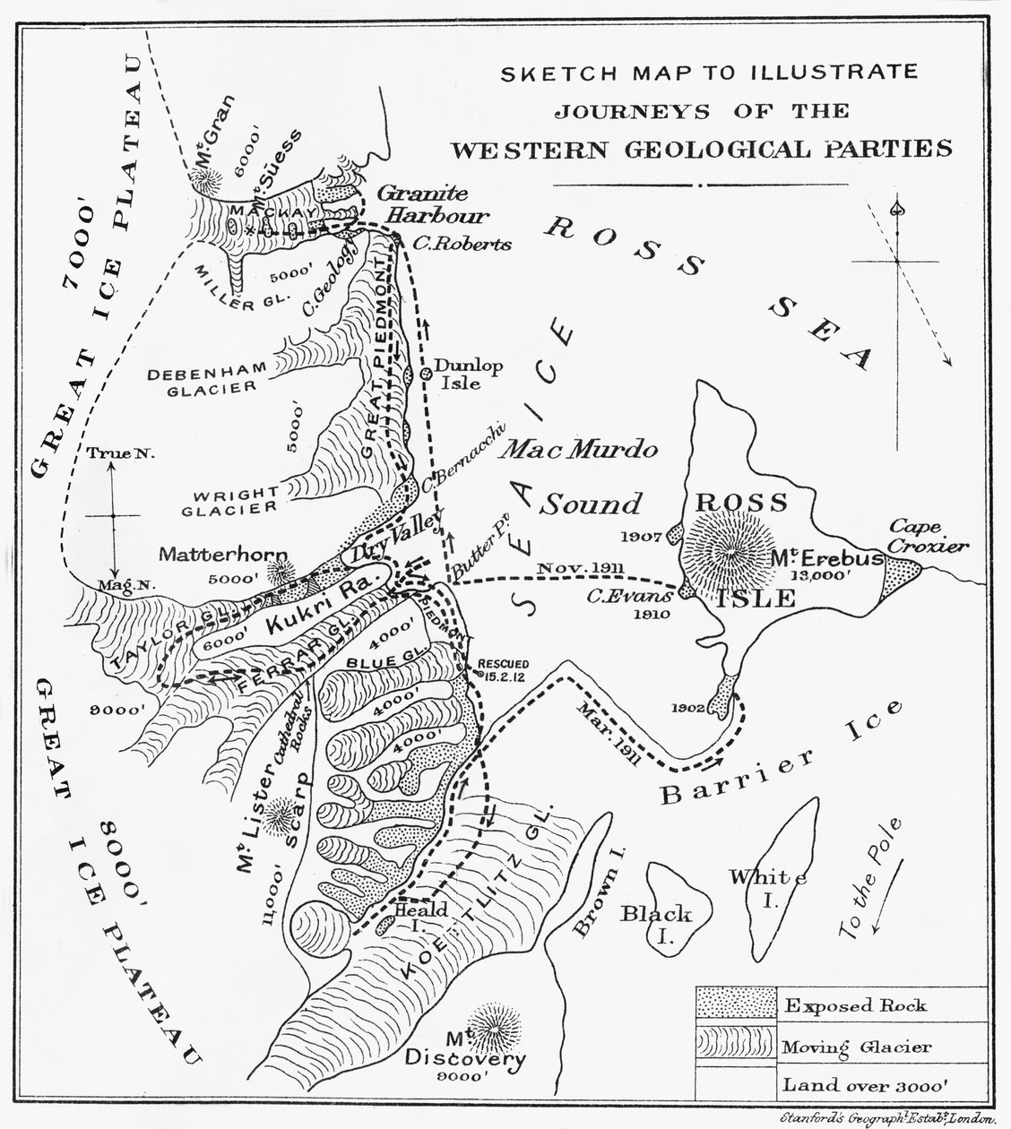 Skissekart for å illustrere reiser til de vestlige geologiske partiene, 1913 av Unbekannt