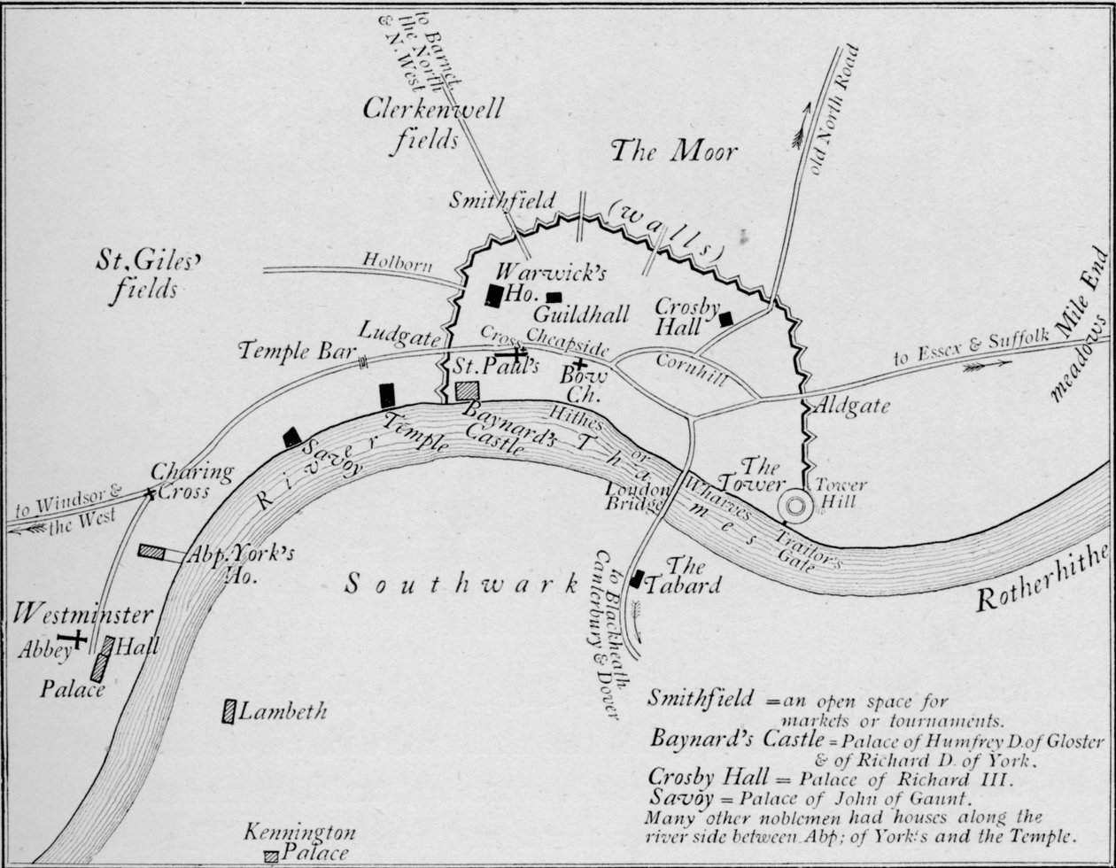 Skissekart over London på 1400-tallet, 1906 av Unbekannt