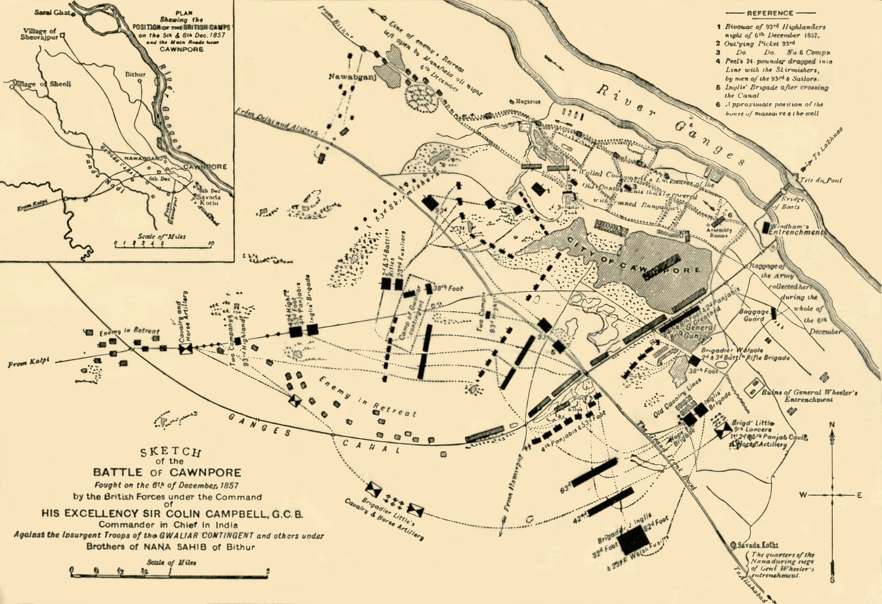 Skisse av slaget ved Cawnpore, 1857, 1901. av Unbekannt