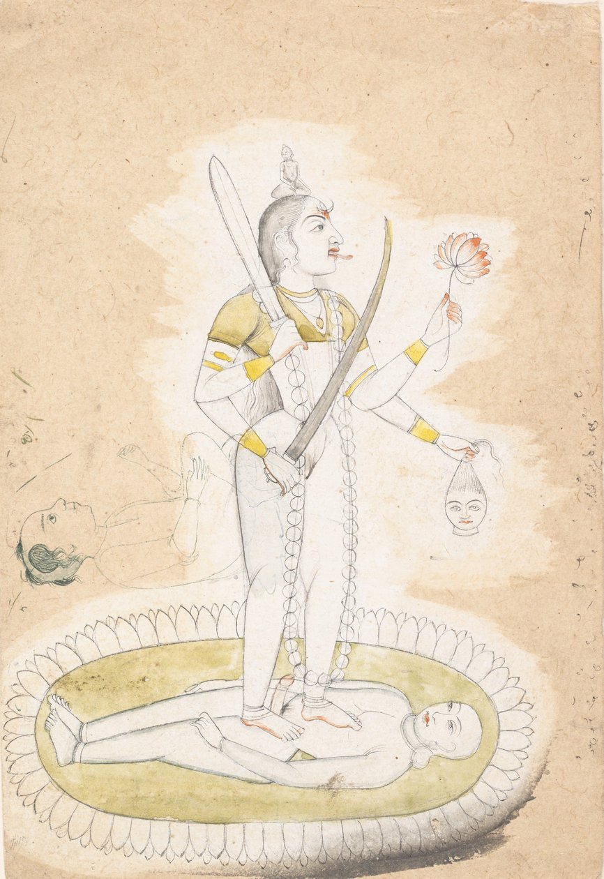 Skisse med Kali og en ung gutt, ca. 1800. av Unbekannt