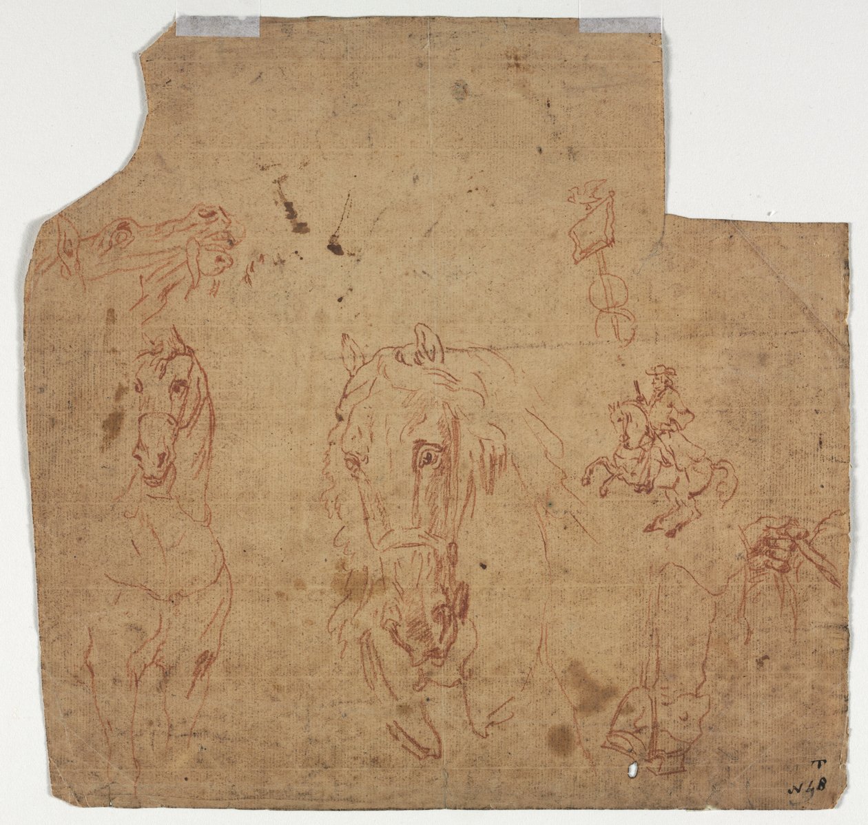 Sketcher of Horses and Riders recto, Sketches of Horses verso, 1600-tallet. av Unbekannt
