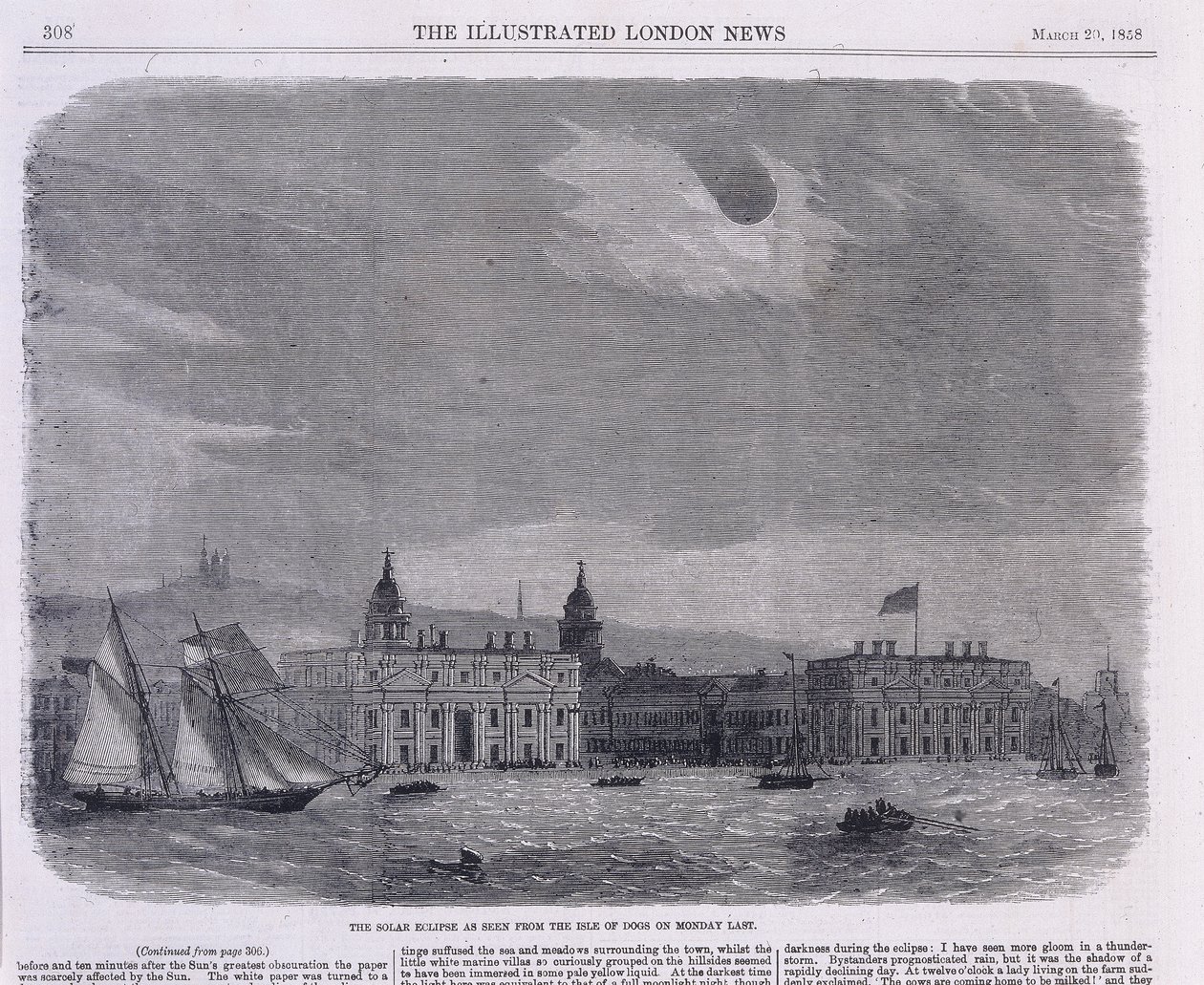 Solformørkelse sett over Royal Observatory, Greenwich, 1858 av Unbekannt