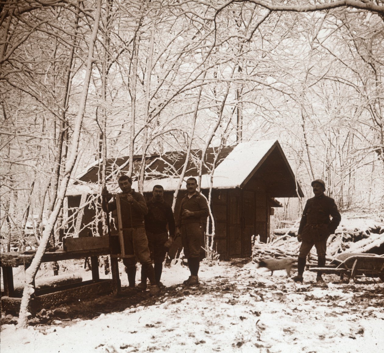 Soldater i snøen, Foret de la Reine, Frankrike, c1914-c1918 av Unbekannt