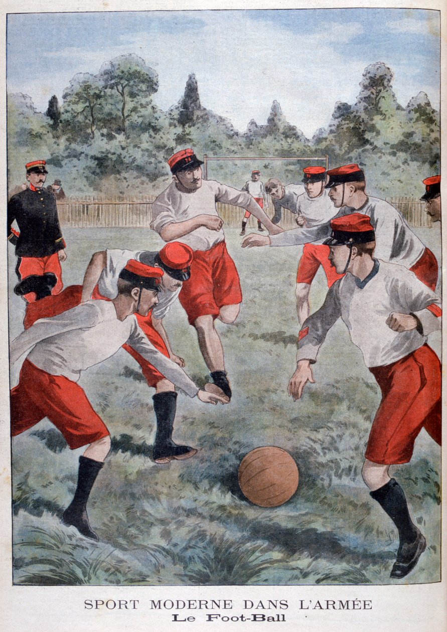 Soldater fra den franske hæren spiller fotball, 1902 av Unbekannt