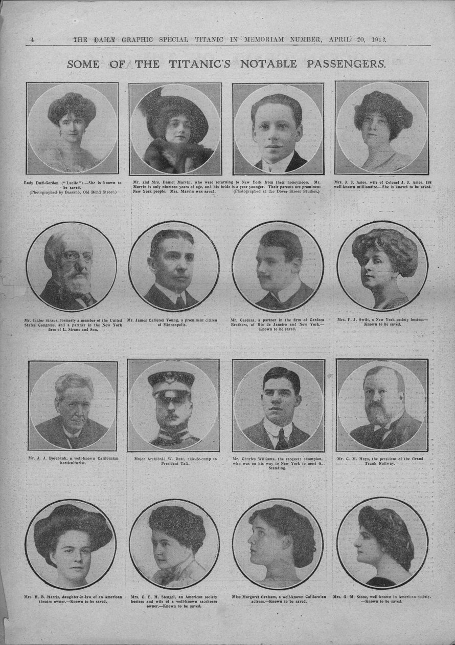 Noen av Titanic Notable Passengers, 20. april 1912. av Unbekannt