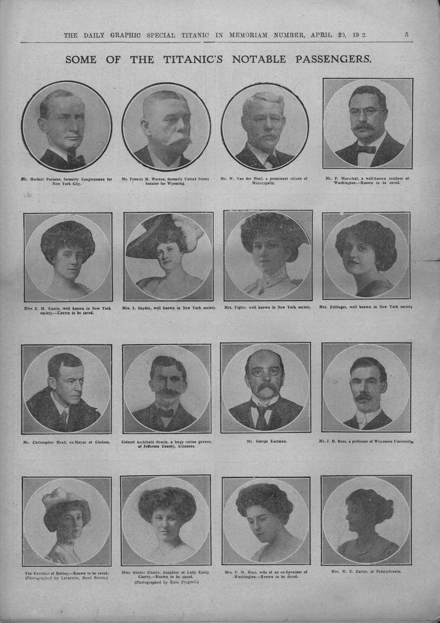 Noen av Titanics Notable Passengers, 20. april 1912. av Unbekannt