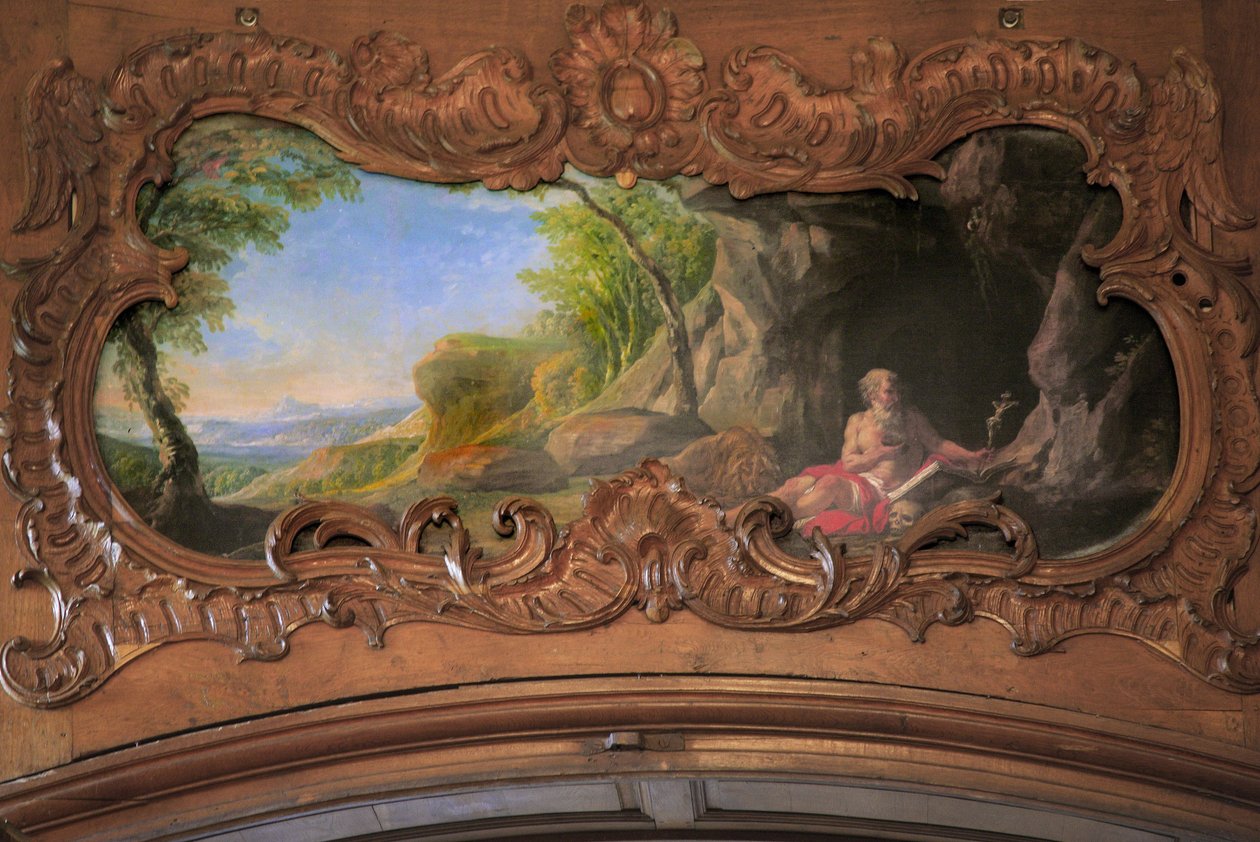 Somme, Ciestercian Abbey of Valloires på 1100-tallet, gjenoppbygd på 1600-tallet, maleri tilskrevet Francois Boucher i sakristiet til L'abbaye av Unbekannt