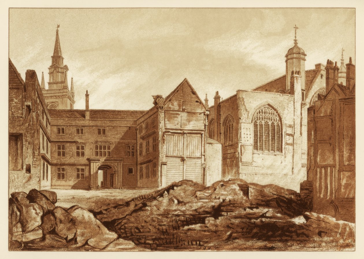 Sørøstutsikt over Guildhall Chapel og Blackwell Hall, City of London, 1886 av Unbekannt