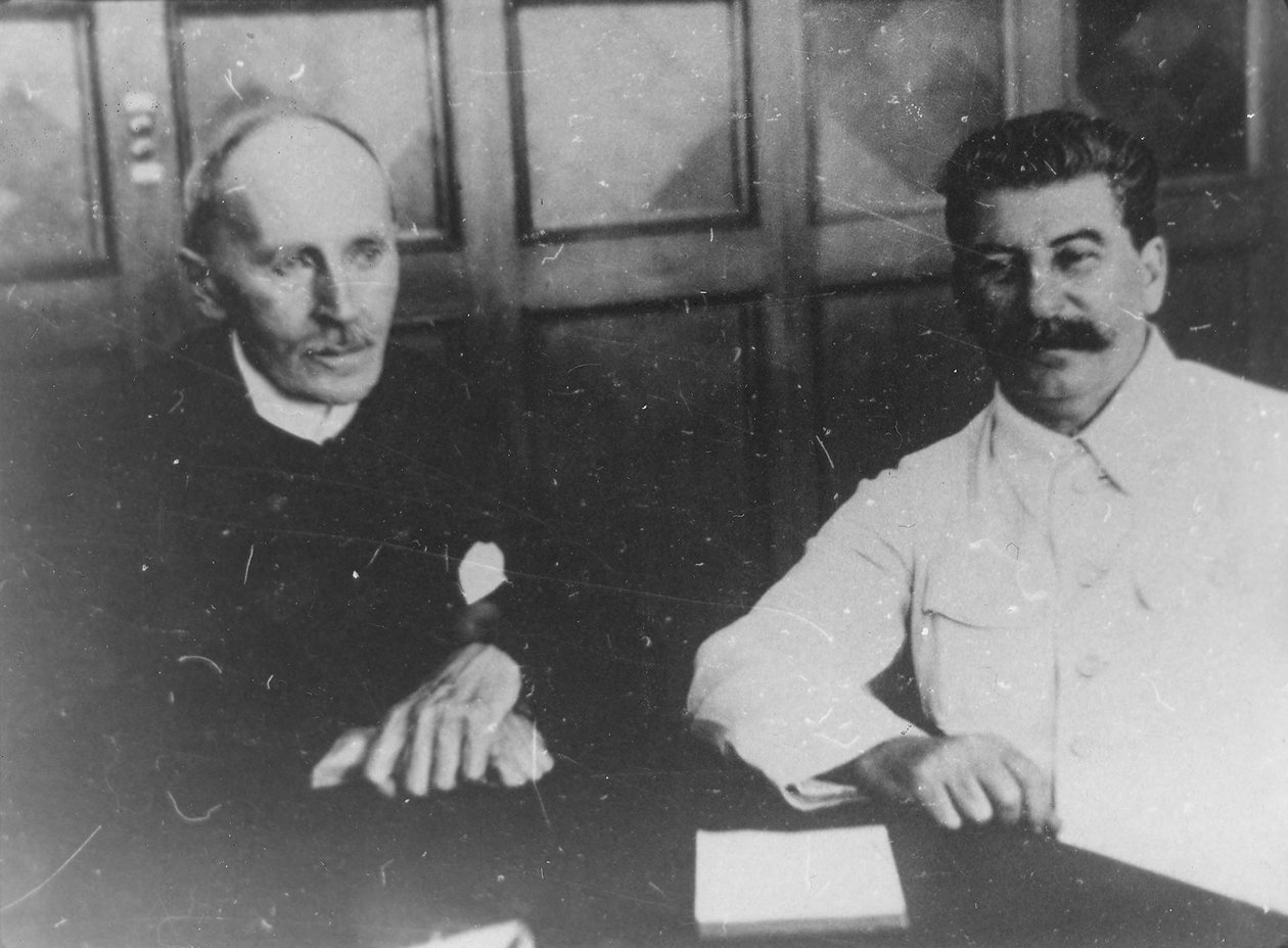 Den sovjetiske lederen Josef Stalin med den franske forfatteren Romain Rolland, Moskva, USSR, 28. juni 1935 av Unbekannt