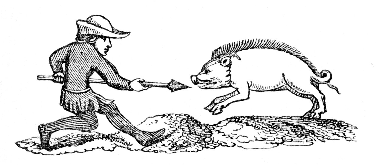 Spearing a Boar, 1300-tallet, 1833 av Unbekannt
