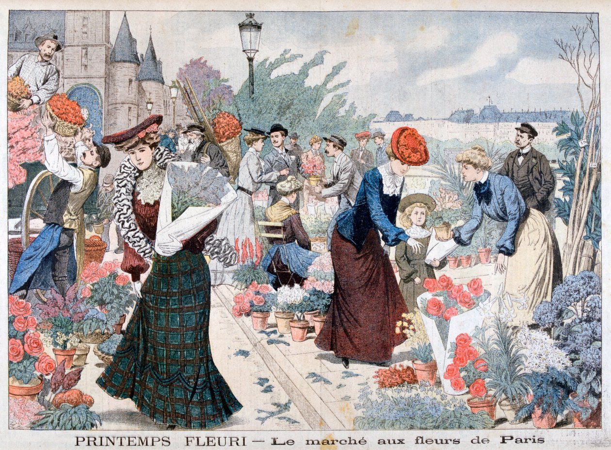 Vårblomster på et marked, Paris, 1903 av Unbekannt