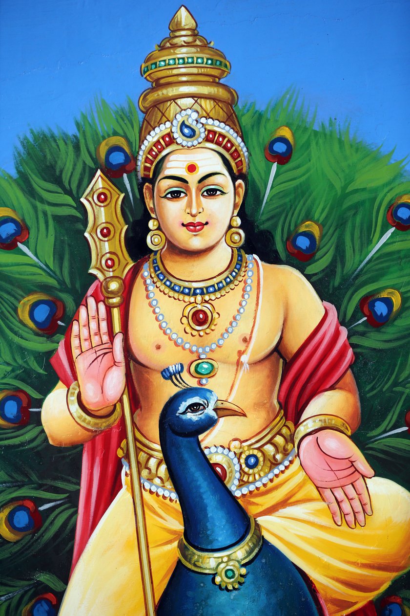 Sri Mariamman hinduistiske tempel. Karthikeya også kjent som Murugan, Skanda og Subramnya er den hinduistiske krigsguden, 20160817, Singapore, Singapore av Unbekannt