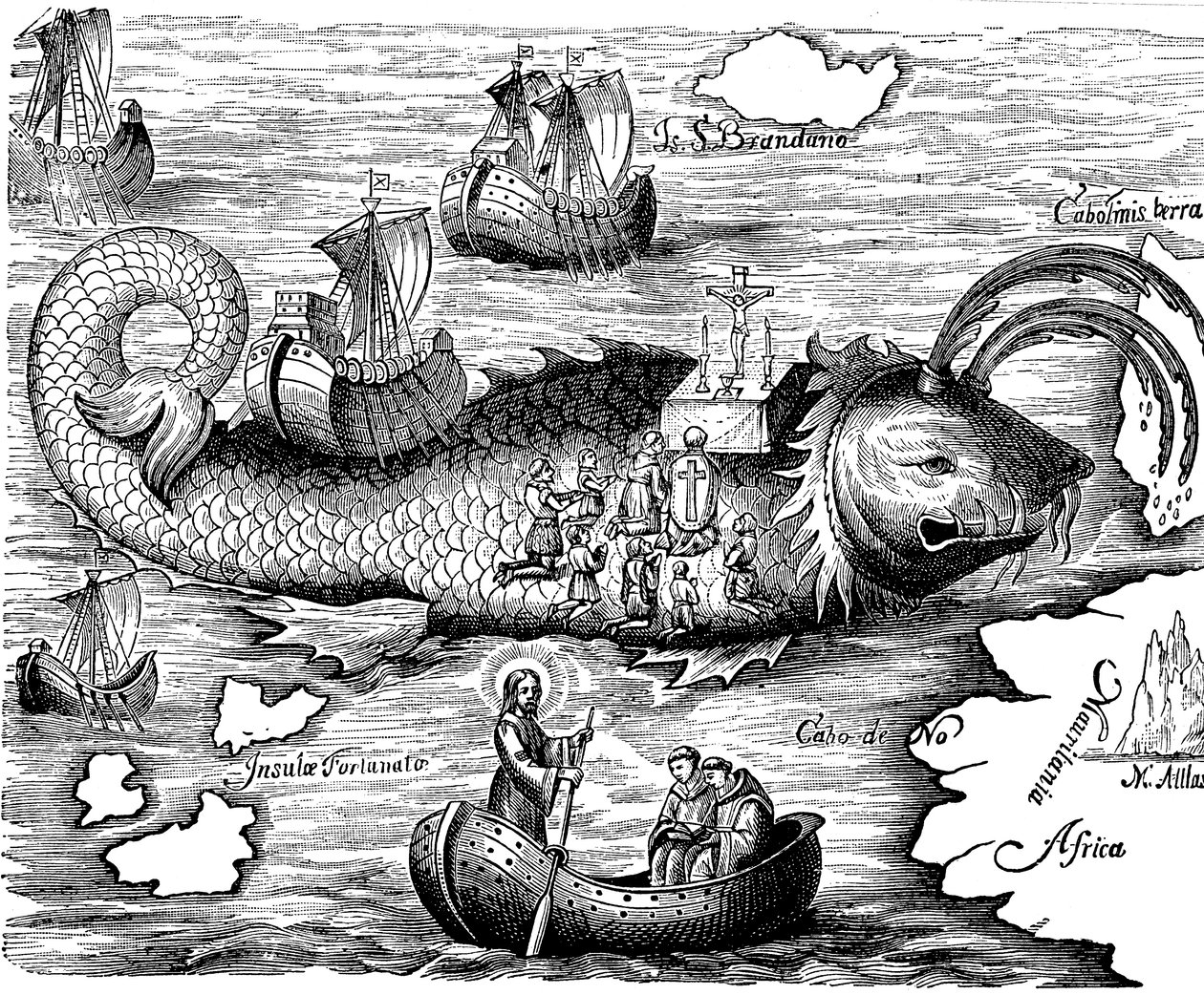 St Brandan hown på sin 7 år lange reise for å finne Isle of St Brandon of Land of Saints av Unbekannt