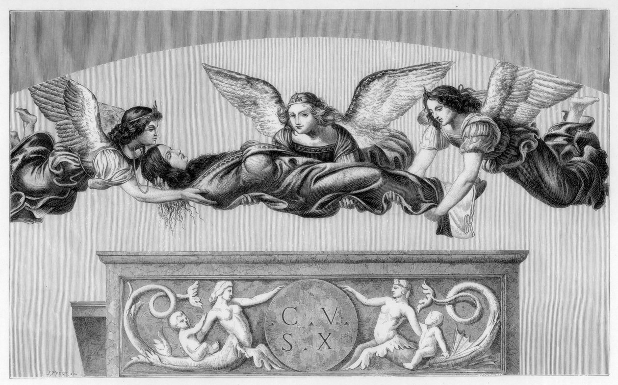 Den hellige Katarina ble båret til graven av engler, 1520-1523 1870 av Unbekannt