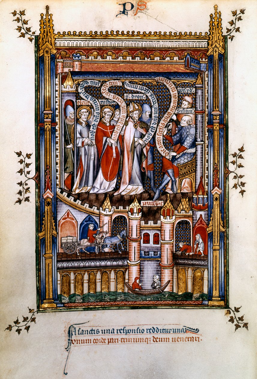 St Denis, St Rusticus og St Eleutherius før Sisinnius, 1317 av Unbekannt