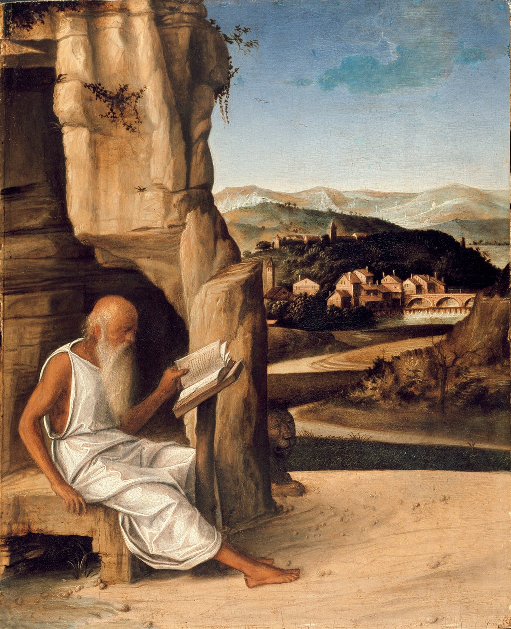 St Hieronymus leser i et landskap, slutten av 1400-tallet av Unbekannt