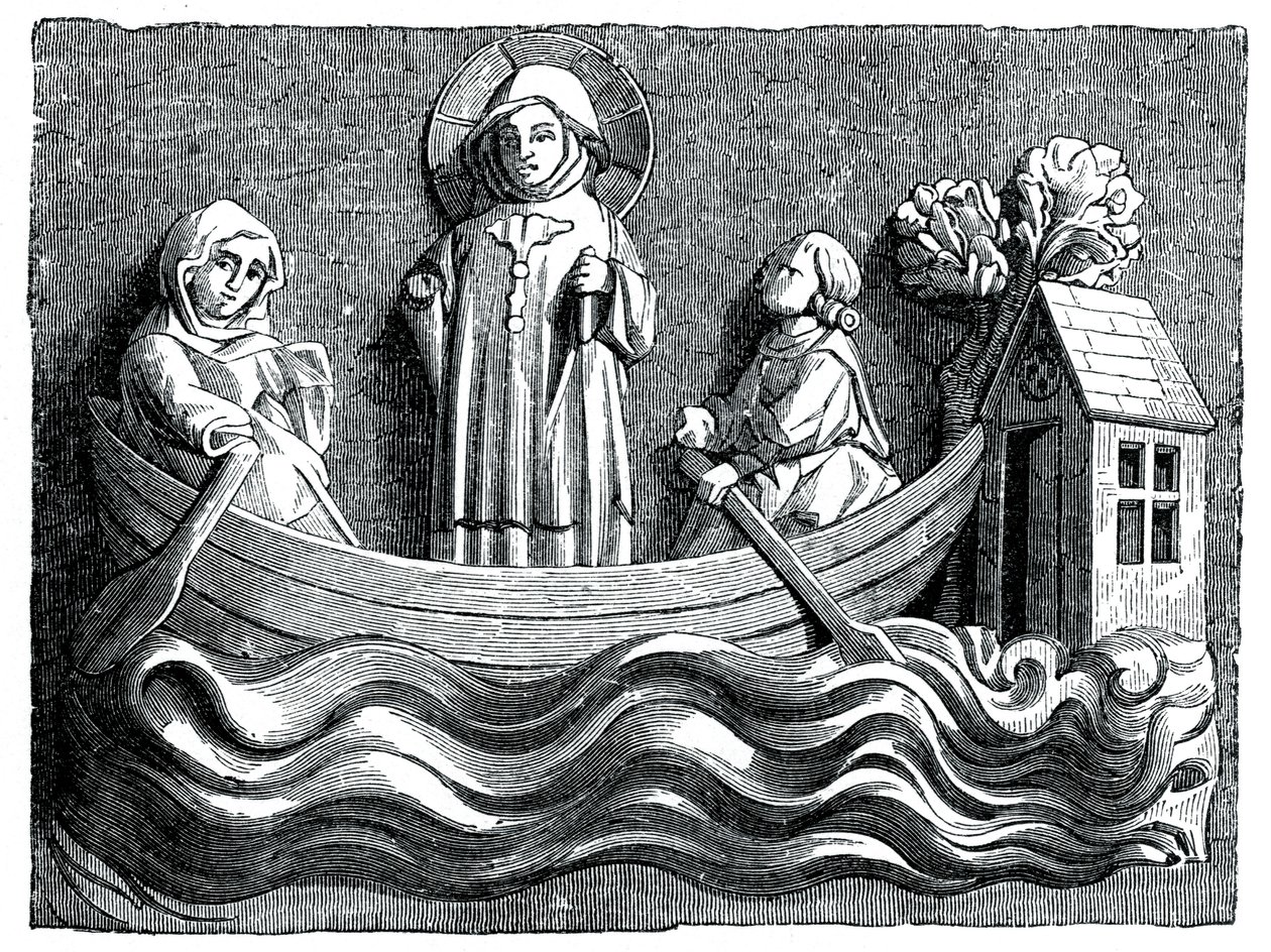 St. Julian og St. Basilissa, hans kone, formidler Kristus i båten deres, 1200-tallet 1870 av Unbekannt