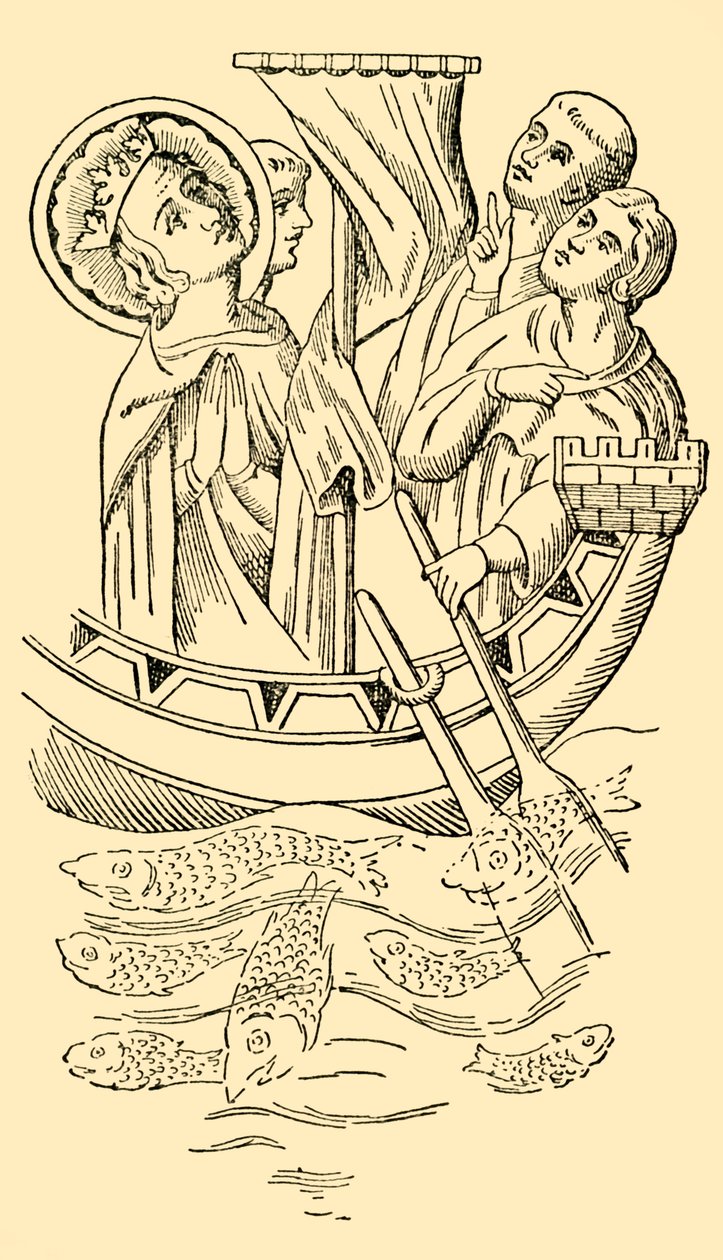 St. Louis, konge av Frankrike, krysser havet til det hellige land, 1200-tallet, ca 1930. av Unbekannt