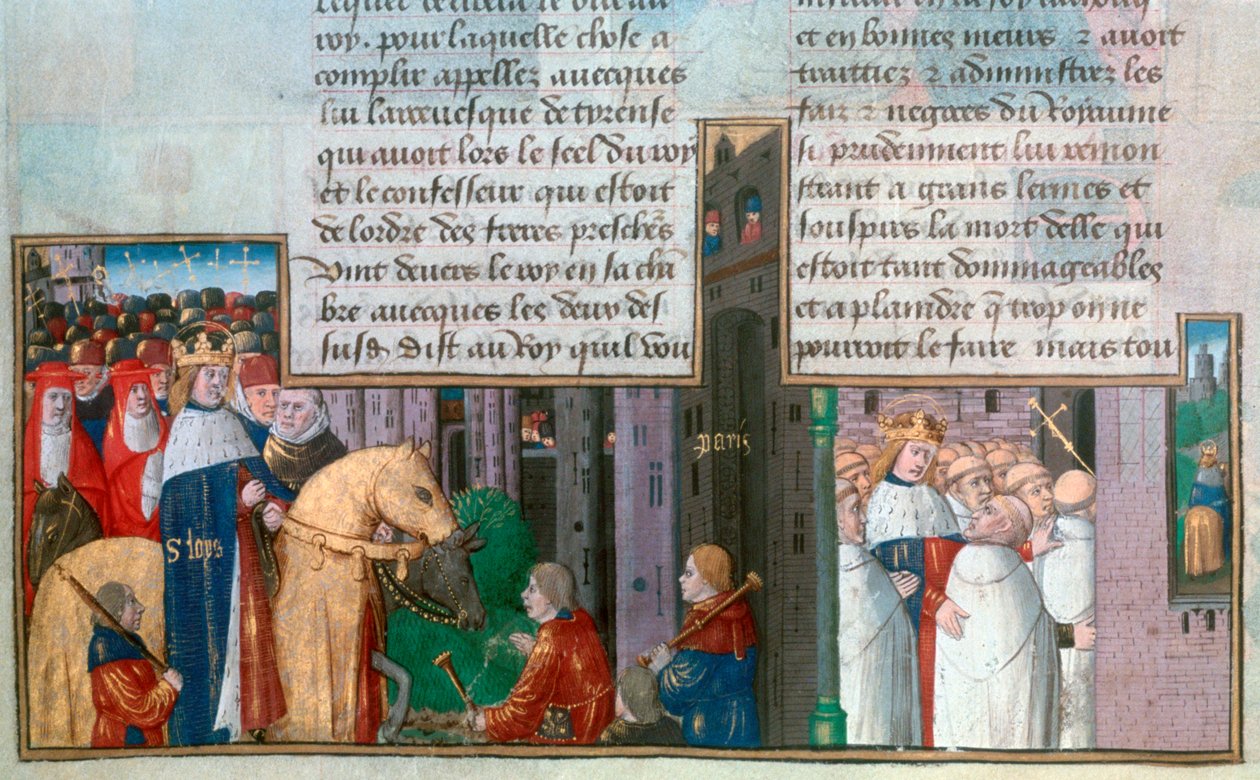 St Louis vender tilbake til Paris, og St Louis blant prestene, midten av 1200-tallet, 1400-tallet av Unbekannt