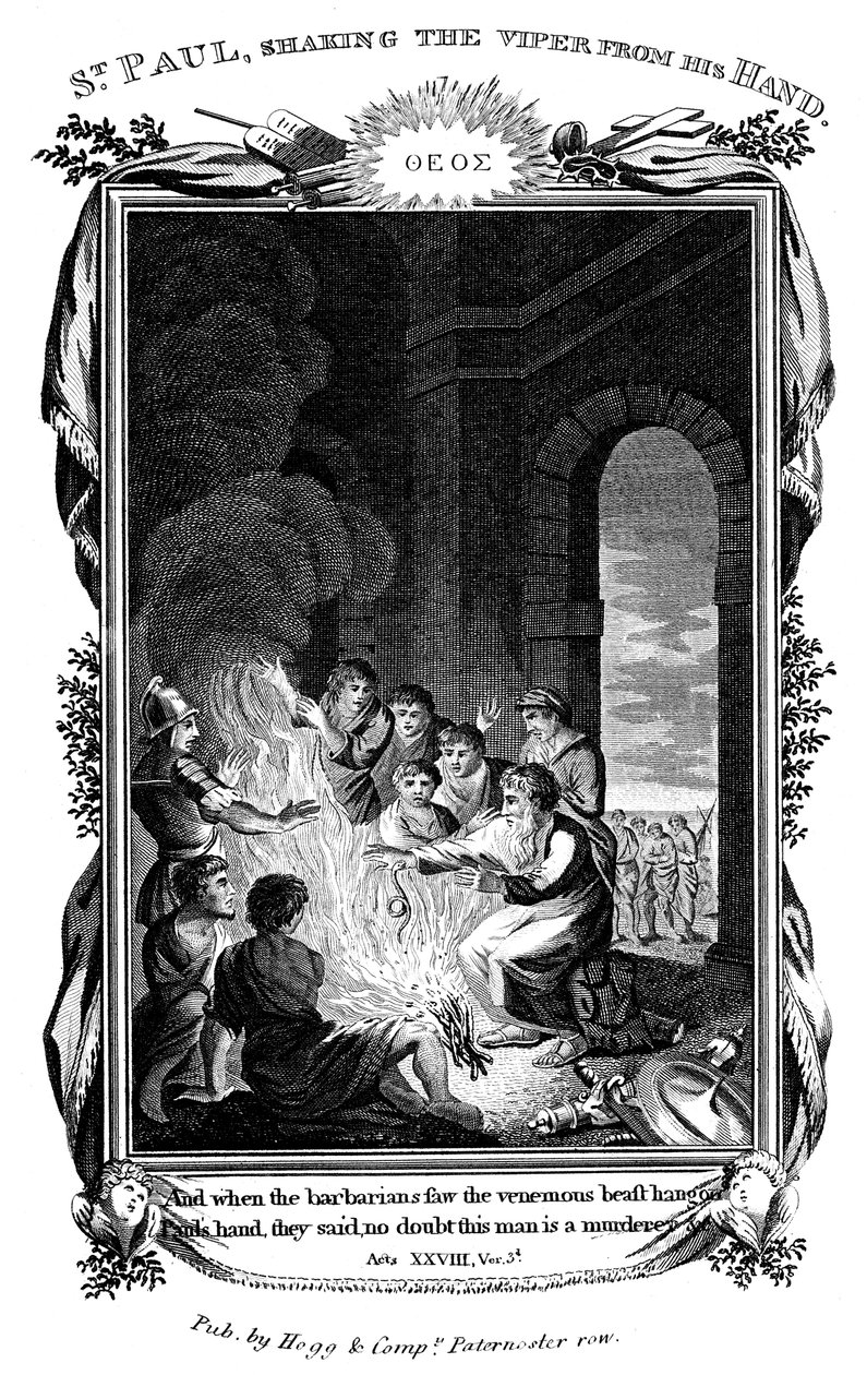 Apostelen Paulus rister huggormen fra hånden, c1808 av Unbekannt