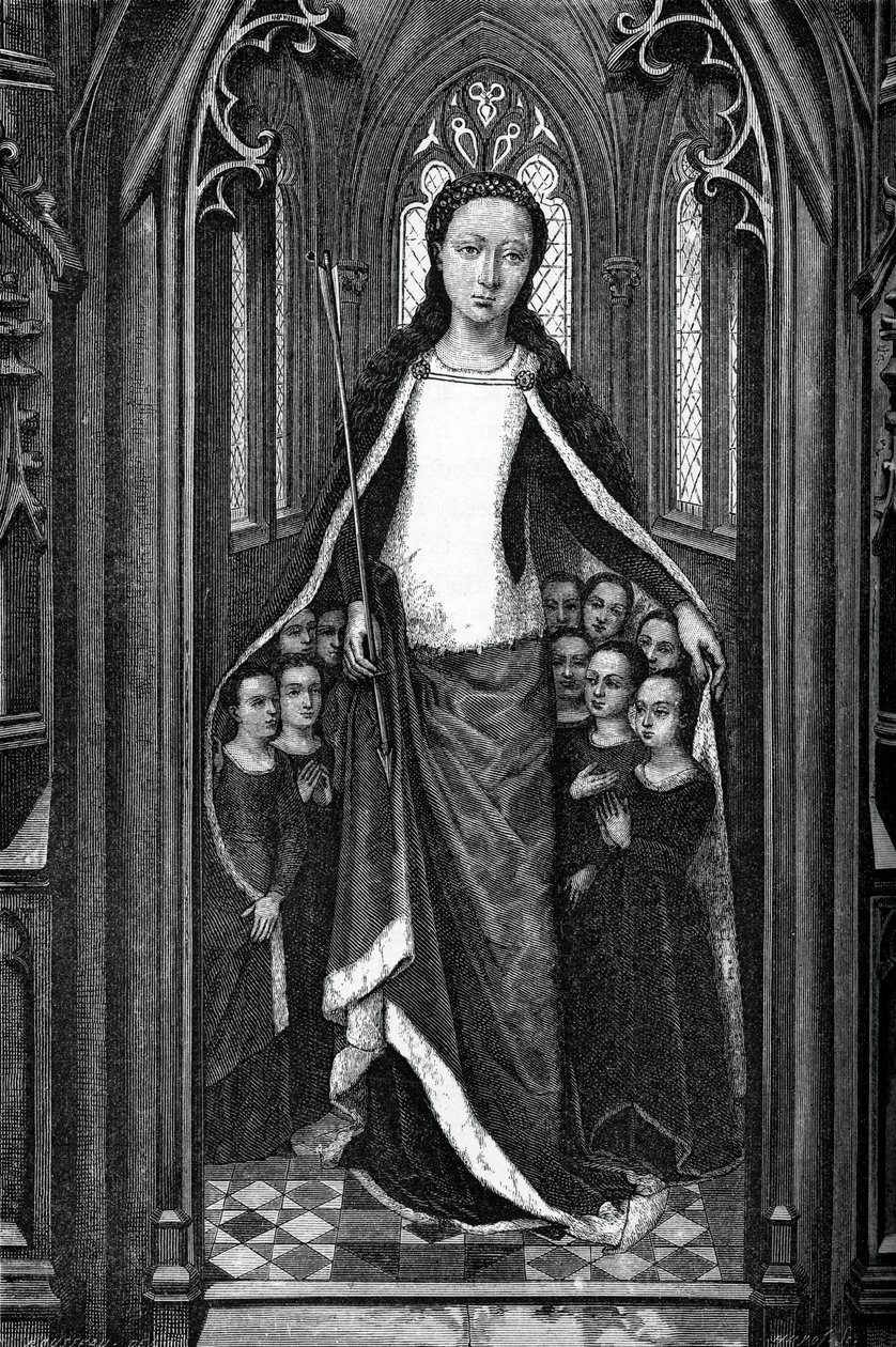 St Ursula og de hellige jomfruer, fra relikvieskrinet til St. Ursula, 1489, 1870 av Unbekannt