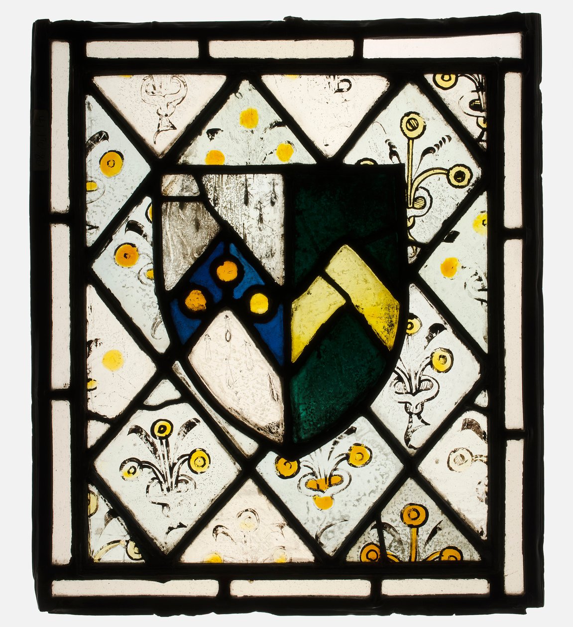 Farget glasspanel med heraldisk skjold fra Johnson, britisk, ca. 1500. av Unbekannt