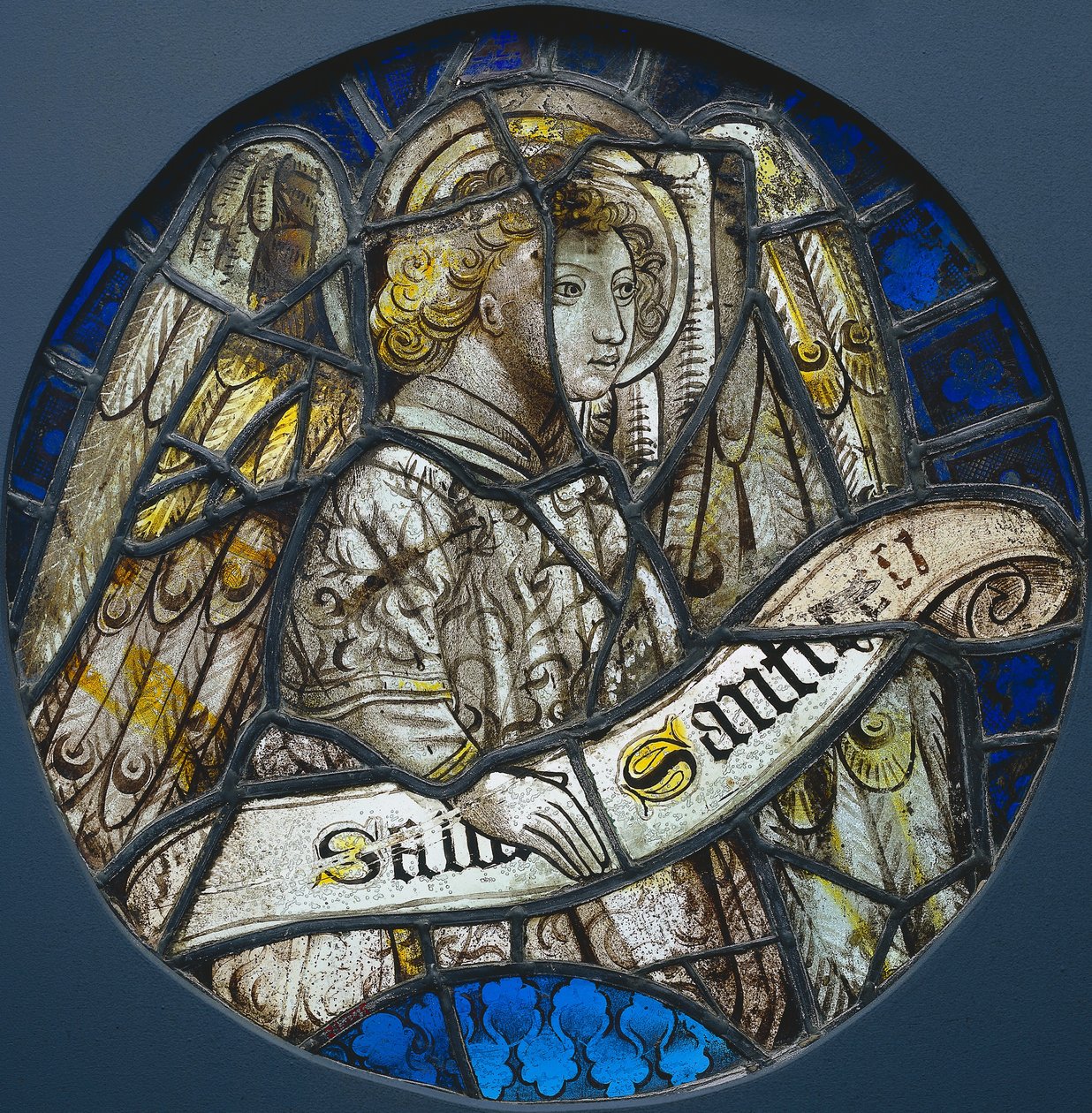 Glassmaleri med en engel som holder en rulle, ca. 1425-1450. av Unbekannt
