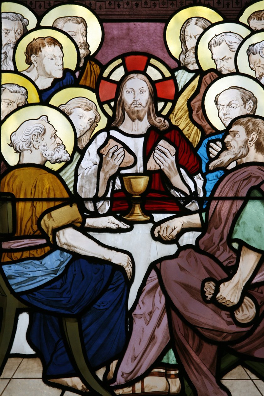 Farget glass ved Saint-Honore d'Eylau kirke: Nattverden, Paris, Frankrike av Unbekannt