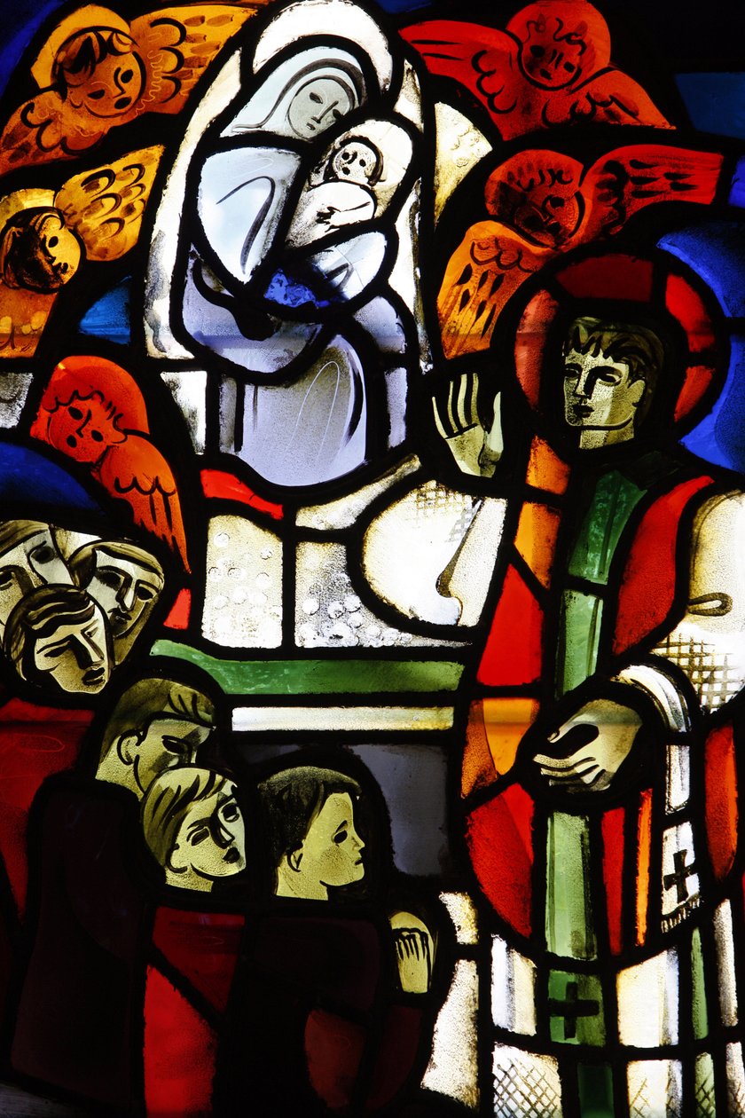 Farget glass som viser Don Bosco i Notre-Dame-de-la-Trinite-kirken, Blois, Frankrike av Unbekannt