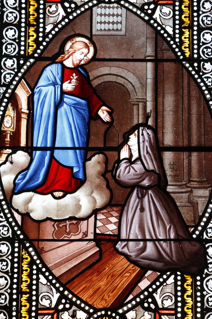 Farget glass som viser Sainte Marguerite-Marie Alacoque, La Cavalerie, Frankrike av Unbekannt