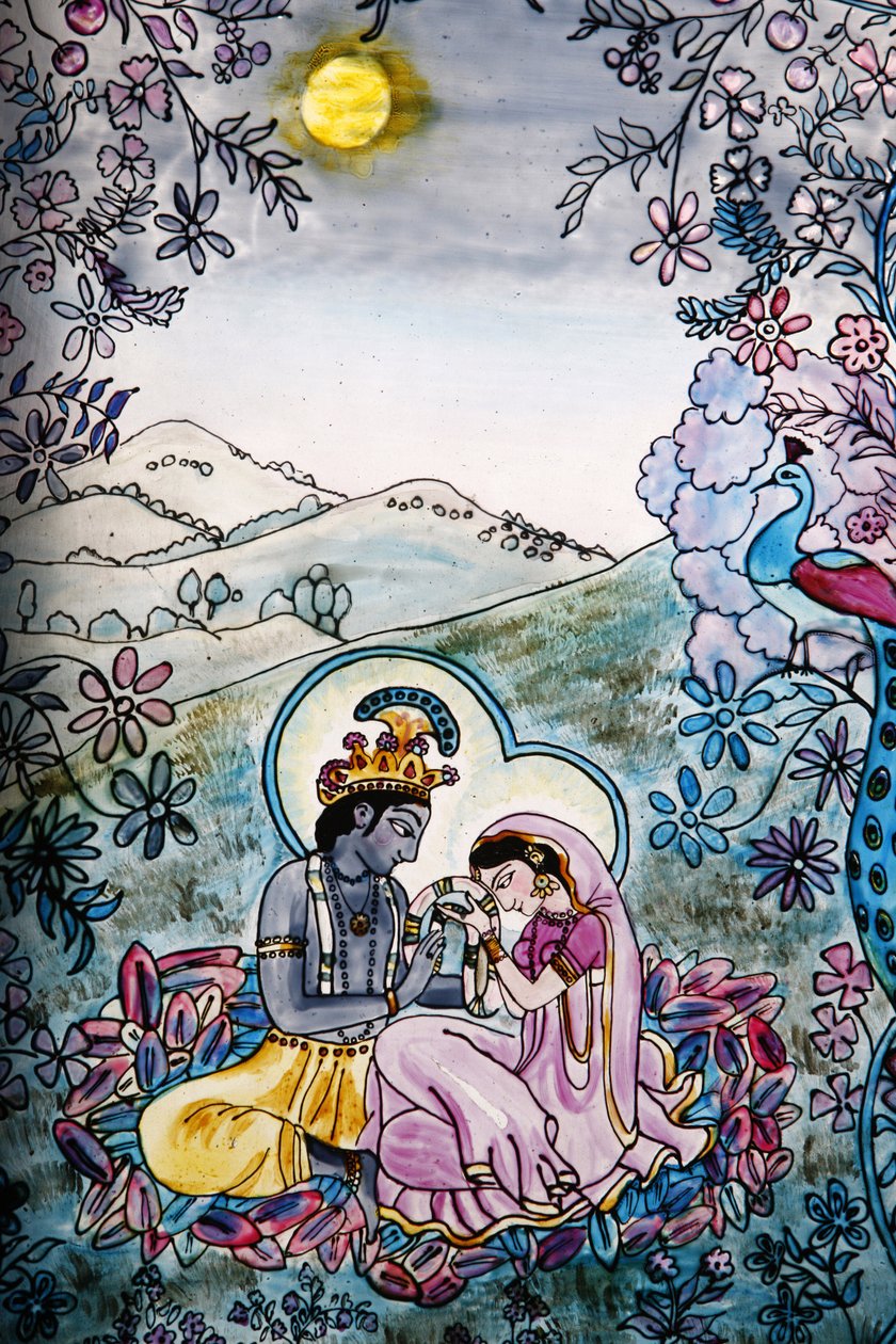 Farget glass i Iskcon-tempelet: Krishna og Rada, Londres, Grande-Bretagne av Unbekannt